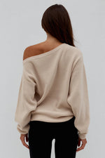 Load image into Gallery viewer, Dione Off Shoulder Knit Sweater - Biscuit
