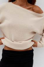 Load image into Gallery viewer, Dione Off Shoulder Knit Sweater - Biscuit
