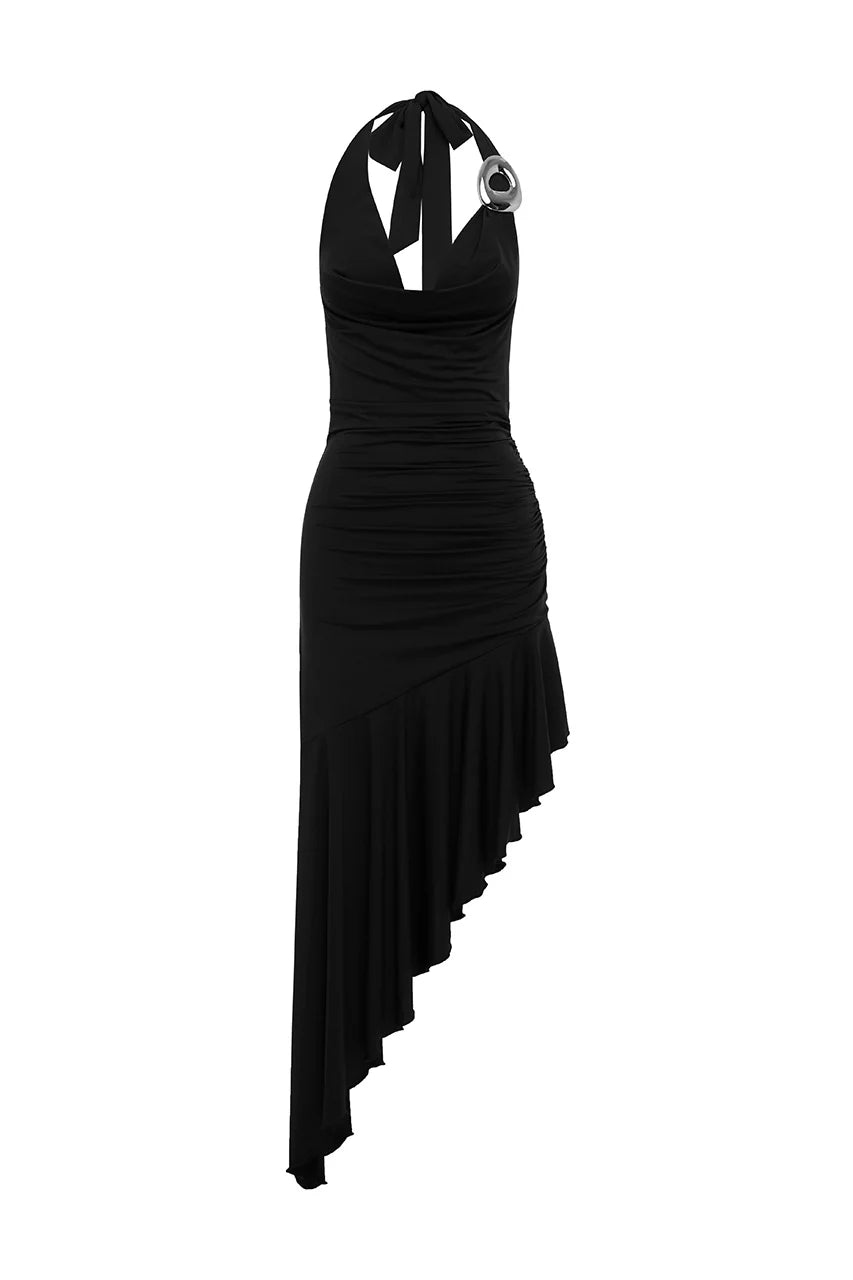 Indianna Asymmetric Maxi Dress - Black