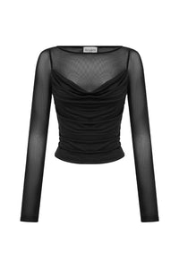 Wilona Sleeved Cowl Top - Black