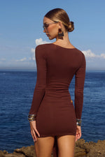Load image into Gallery viewer, Evelyn Sleeved Cut-Out Mini Dress - Bitter Chocolate
