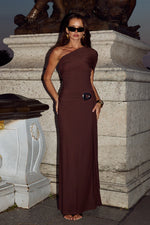 Load image into Gallery viewer, Kassi One Shoulder Midi Dress - Bitter Chocolate
