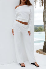 Load image into Gallery viewer, Heather Wide Leg Knit Pant - Cream
