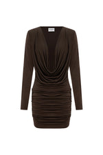 Load image into Gallery viewer, Tate Sleeved Cowl Mini Dress - Bitter Chocolate
