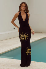 Load image into Gallery viewer, Yasmina Plunge Cowl Knit Maxi Dress - Black
