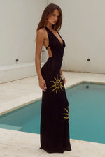 Load image into Gallery viewer, Yasmina Plunge Cowl Knit Maxi Dress - Black
