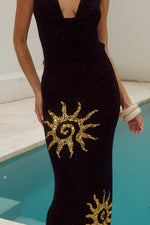 Load image into Gallery viewer, Yasmina Plunge Cowl Knit Maxi Dress - Black
