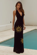 Load image into Gallery viewer, Yasmina Plunge Cowl Knit Maxi Dress - Black
