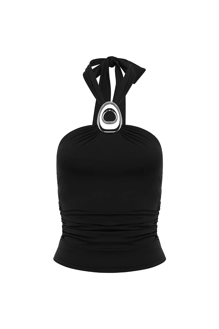 Indiana Keyhole Halter Top - Black