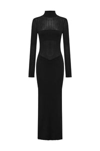 Martina Sleeved Knit Maxi Dress - Black