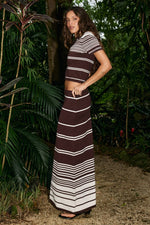 Load image into Gallery viewer, Zandera Low Waisted Knit Maxi Skirt - Chocolate/Cream

