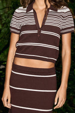 Load image into Gallery viewer, Zandera Collared Knit Top - Chocolate/Cream
