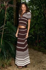 Load image into Gallery viewer, Zandera Collared Knit Top - Chocolate/Cream
