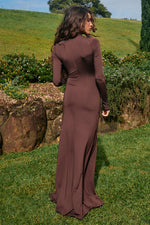 Load image into Gallery viewer, Lila Long Sleeved Ruched Maxi Dress - Chocolate
