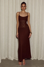 Load image into Gallery viewer, Natalie Scoop Lace Maxi Dress - Chocolate
