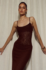 Load image into Gallery viewer, Natalie Scoop Lace Maxi Dress - Chocolate
