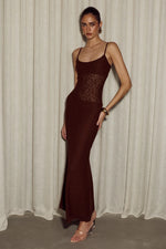 Load image into Gallery viewer, Natalie Scoop Lace Maxi Dress - Chocolate

