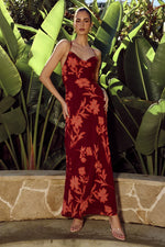 Load image into Gallery viewer, Eve Cowl Cross Back Maxi Dress - Almina Red
