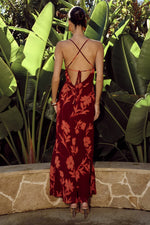 Load image into Gallery viewer, Eve Cowl Cross Back Maxi Dress - Almina Red
