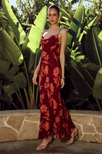 Load image into Gallery viewer, Eve Cowl Cross Back Maxi Dress - Almina Red

