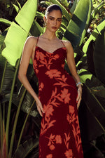 Load image into Gallery viewer, Eve Cowl Cross Back Maxi Dress - Almina Red
