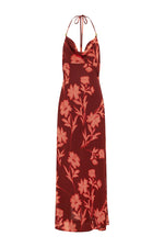 Load image into Gallery viewer, Eve Cowl Cross Back Maxi Dress - Almina Red
