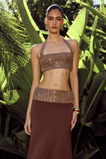 Load image into Gallery viewer, Ziva Sequin Halter Crop Top - Bronze
