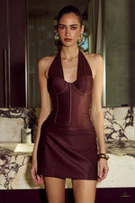 Load image into Gallery viewer, Sabrine Halter Corset Mini Dress - Bitter Chocolate
