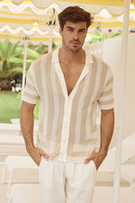 Load image into Gallery viewer, Theo Knit Shirt - Sand/White
