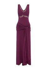 Load image into Gallery viewer, Sophia V-Neck Lace Trim Maxi Dress - Plum
