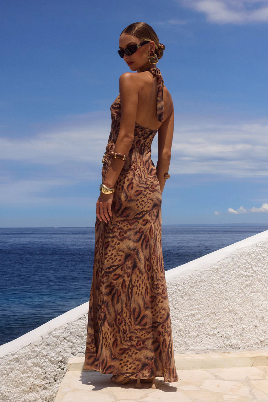Mabella Halter Maxi Dress - Mendez Brown