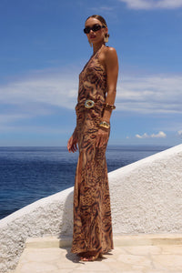 Mabella Halter Maxi Dress - Mendez Brown