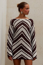 Load image into Gallery viewer, Mazie Long Sleeve Knit Mini Dress - Chocolate/Butter Cream
