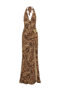 Mabella Halter Maxi Dress - Mendez Brown