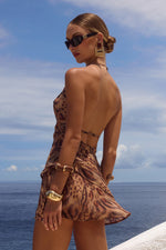 Load image into Gallery viewer, Imali Halter Cowl Mini Dress - Mendez Brown
