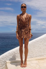 Load image into Gallery viewer, Imali Halter Cowl Mini Dress - Mendez Brown
