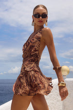 Load image into Gallery viewer, Imali Halter Cowl Mini Dress - Mendez Brown
