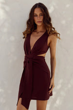 Load image into Gallery viewer, Eden Cut Out Halter Mini Dress - Chocolate
