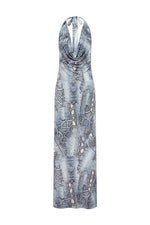 Load image into Gallery viewer, Lotus Halter Cowl Maxi Dress - Steel Viper
