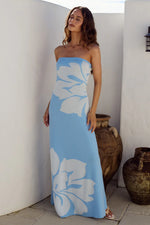 Load image into Gallery viewer, Leni Strapless Maxi Dress - Lelo Blue/White
