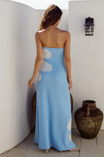 Load image into Gallery viewer, Leni Strapless Maxi Dress - Lelo Blue/White
