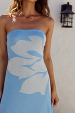 Load image into Gallery viewer, Leni Strapless Maxi Dress - Lelo Blue/White
