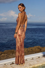Load image into Gallery viewer, Lotus Cowl Halter Top - Tan Viper
