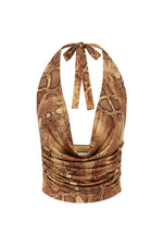 Load image into Gallery viewer, Lotus Cowl Halter Top - Tan Viper
