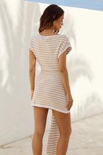 Load image into Gallery viewer, Zofia Boat Neck Mini Knit Dress - Sand/White
