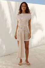 Load image into Gallery viewer, Zofia Boat Neck Mini Knit Dress - Sand/White
