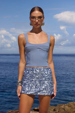 Load image into Gallery viewer, Orion Sequin Mini Skirt - Steel
