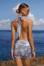 Load image into Gallery viewer, Lotus Halter Cowl Mini Dress - Steel Viper
