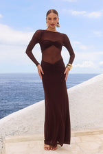 Load image into Gallery viewer, Romy Sleeved Ruched Maxi Dress - Bitter Chocolate
