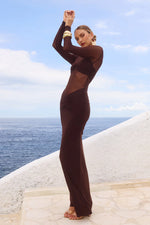 Load image into Gallery viewer, Romy Sleeved Ruched Maxi Dress - Bitter Chocolate
